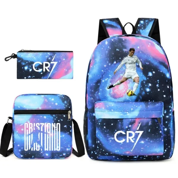 Fashionable CR7 Teenage Children's School Bag Set 3 Pieces Backpack Geometric Pattern Arc Shoulder Strap Versatile Backpack - Image 13