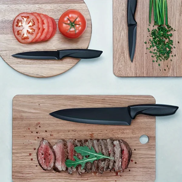 Kitchen knife 7-piece set, black professional stainless steel chef's knife with holder set home rust-proof and sharp meat cutter - Image 2