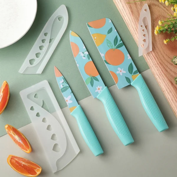 3pcs-set Kitchen Knife Set Stainless Steel Vegetable Knife Fruit Knife Colorful Fruit Print Knife Fruit knife Chef Knife
