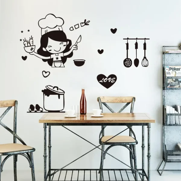 Happy Girl Chef Loves Cooking Wall Sticker Restaurant Bar Kitchen Dining Room Fridge Light Switch Decal DIY Art Home Decor - Image 4