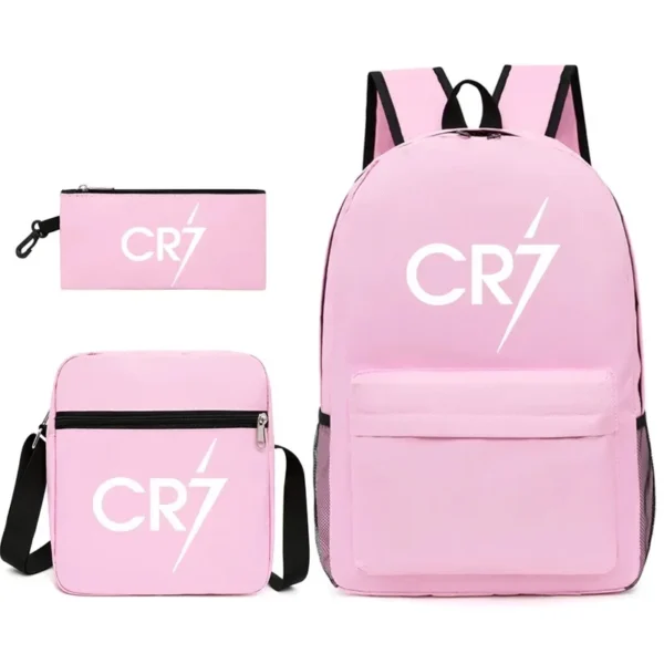 Fashionable CR7 Teenage Children's School Bag Set 3 Pieces Backpack Geometric Pattern Arc Shoulder Strap Versatile Backpack - Image 12