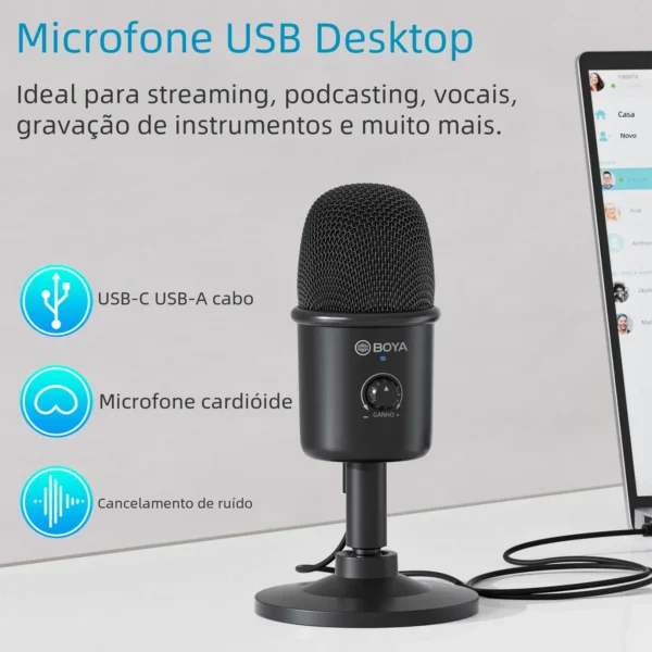 BOYA BY-CM3 USB Condenser Desktop Microphone With Recording for Laptop Windows Mac Studio Video Mode for Youtube Live Streaming