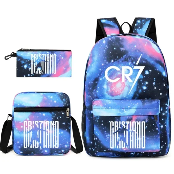 Fashionable CR7 Teenage Children's School Bag Set 3 Pieces Backpack Geometric Pattern Arc Shoulder Strap Versatile Backpack - Image 26