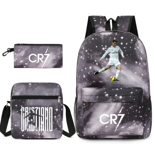 Fashionable CR7 Teenage Children's School Bag Set 3 Pieces Backpack Geometric Pattern Arc Shoulder Strap Versatile Backpack - Image 2