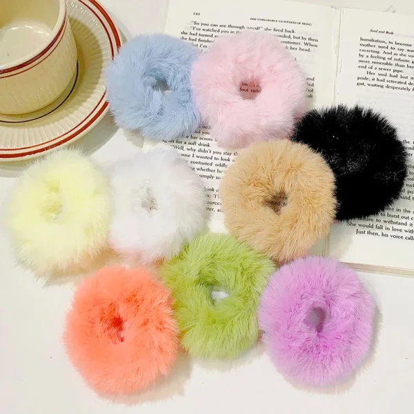 New Colorful Fluffy Hair Band For Women Girls Ponytail Holder Hair Tie Plush Scrunchie Rubber Band Fashion Hair Accessories - Image 6