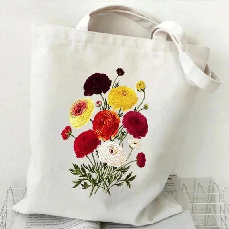 Vintage Daisy Shoulder Bag Wildflower Oil Print Black Canvas Tote Bag for Women Girl Stylish Plant-Themed Shopping Handbag 1 Vintage Daisy Shoulder Bag Wildflower Oil Print Black Canvas Tote Bag for Women Girl Stylish Plant-Themed Shopping Handbag