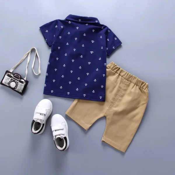 2PCS Baby Set Cute Kids Boys Clothes Summer Random Print Boat Anchor Pattern Short Sleeve Shorts Set For 1-5Years - Image 3