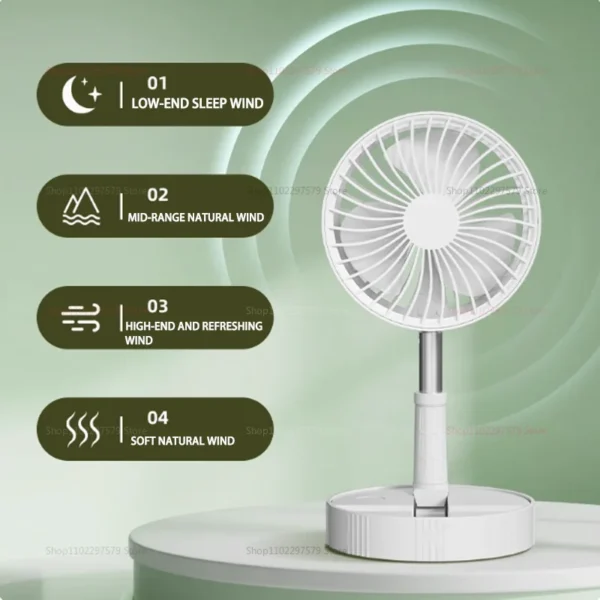2025 Portable Folding Telescopic USB Desktop Fan for Home Outdoor Camping Rechargeable Multifunctional Floor Standing Fan - Image 2