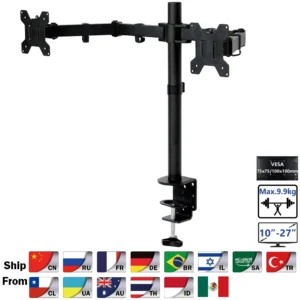 MS02 Desktop Clamping Full Motion 360 Degree Dual Monitor Holder Stand 10"-27"LCD LED Monitor Mount Arm Loading 8kgs Each Head