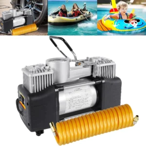 12V 150PSI Heavy Duty Deluxe Portable Metal Air Compressor Car Inflatable Pump with Pressure Gauge Dual Cylinder Mini Compressor