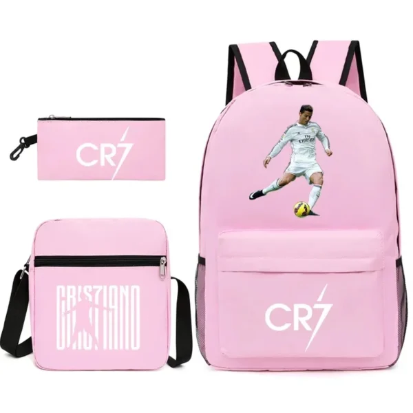 Fashionable CR7 Teenage Children's School Bag Set 3 Pieces Backpack Geometric Pattern Arc Shoulder Strap Versatile Backpack - Image 10