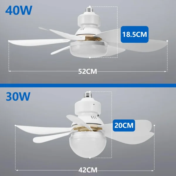 LED 40W ceiling fan light E27 with remote control for dimming, suitable for living room, study, household use, 85-265V - Image 6