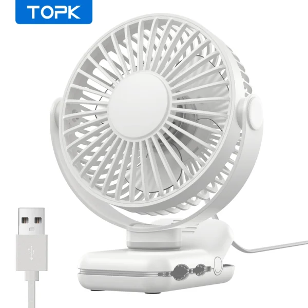 TOPK Mini Portable Clip on Fan,USB Desk Fan,3 Speeds Quiet Wind 720° Rotate Personal Electric Fan,Standing Fans for Room Home - Image 7