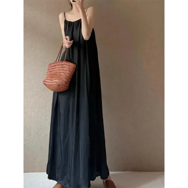 Extended Length Sliver Gown Maxi Dress Summer New Style Travel Photography Pleated Elegant Vest Dress Shoulder Baring Gown - Image 7