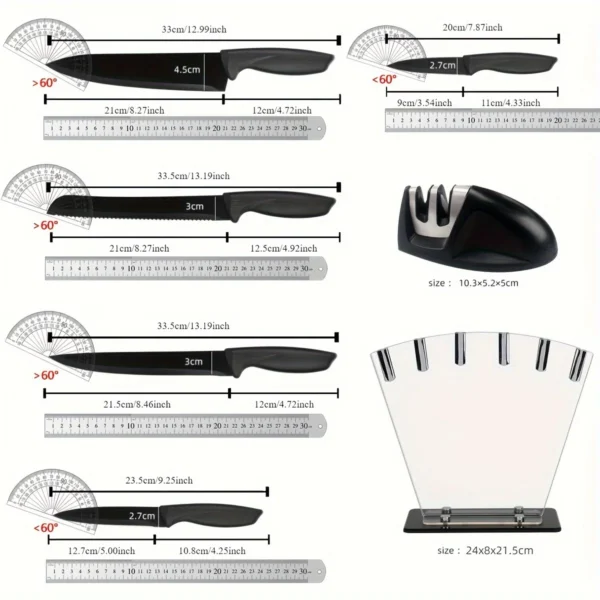 Kitchen knife 7-piece set, black professional stainless steel chef's knife with holder set home rust-proof and sharp meat cutter - Image 5