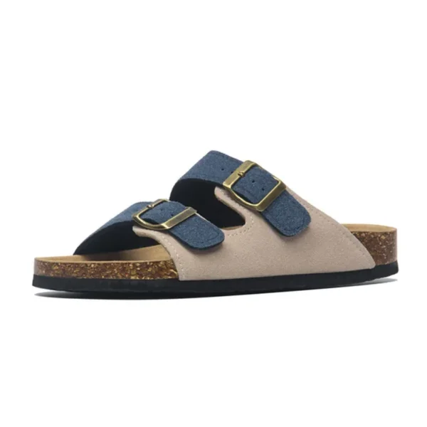 New Summer Men's Cork Slippers Suede Leather Mule Clogs Slippers Man Soft Cork Two Buckle Beach Slides Footwear For Men - Image 8
