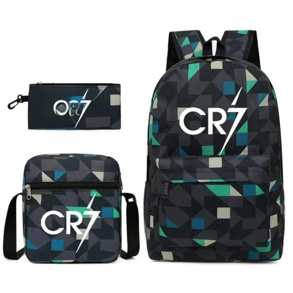 Fashionable CR7 Teenage Children's School Bag Set 3 Pieces Backpack Geometric Pattern Arc Shoulder Strap Versatile Backpack - Image 32