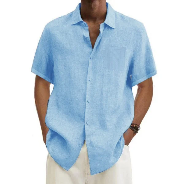 men Cotton Linen Hot Sale Men's Short-Sleeved Shirts Summer Solid Color Turn-down collar Casual Beach Style Plus Size tops - Image 3