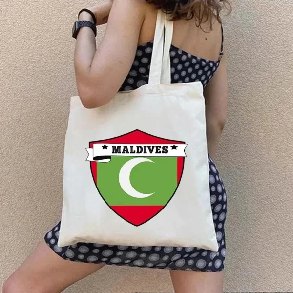 Vintage Retro Summer Beach Holiday Maldives Maldivian Flag Love Heart Shopping Shoulder Canvas Tote Bag Harajuku Work Travel - Image 26