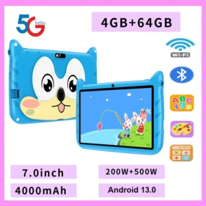 New 7 Inch Cartoon Pattern Kids Tablets Quad Core 4GB+64GB ROM Bluetooth 5G WiFi Learning Education Games Tablet Children's Gift