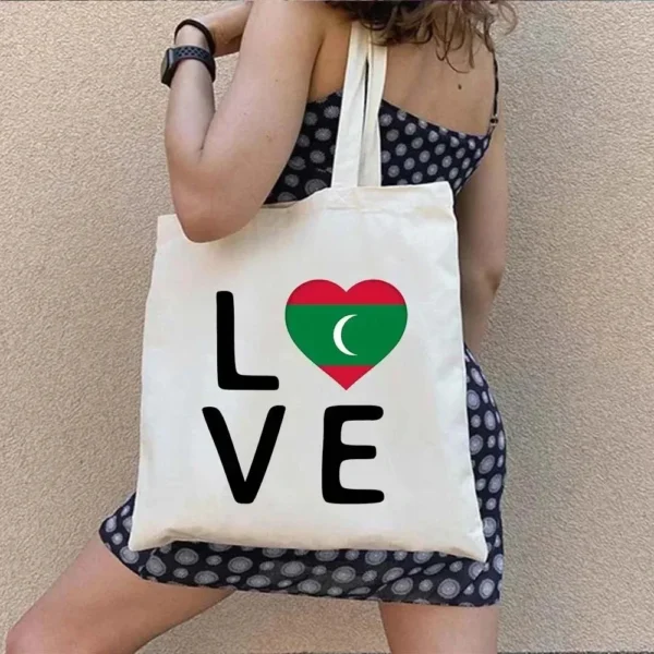 Vintage Retro Summer Beach Holiday Maldives Maldivian Flag Love Heart Shopping Shoulder Canvas Tote Bag Harajuku Work Travel - Image 15