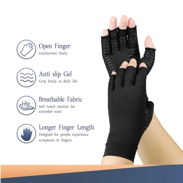 1Pair Copper Arthritis Compression Gloves Women Men Relieve Hand Pain Swelling and Carpal Tunnel Fingerless for Typing - Image 3