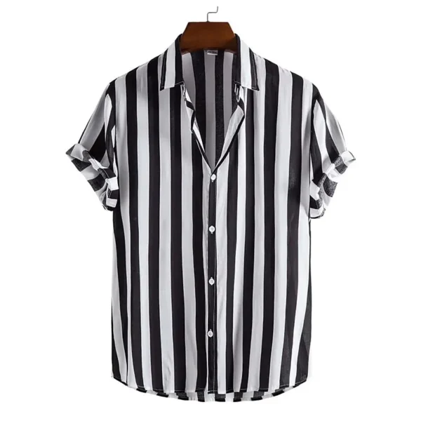 Striped Simple men's Shirt Casual Loose Lapel Cardigan Top Large Size men's short-sleeved Shirt high-end Comfortable And Simple - Image 3