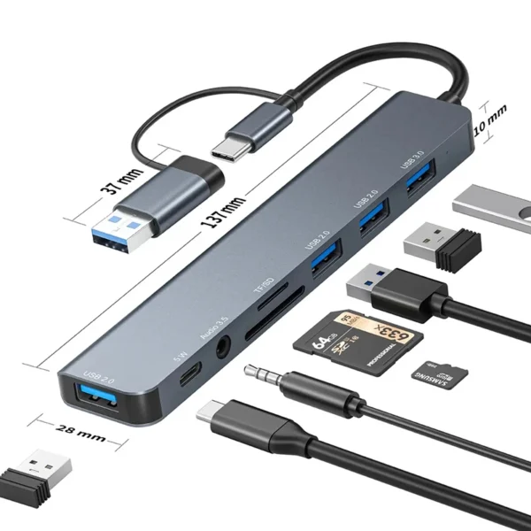USB C Hub USB Splitter 8 in 1 USB Extender with 4 USB Port 1 USBC Port TF/SD Card Reader Audio Output Compatible for MacBook - Image 7