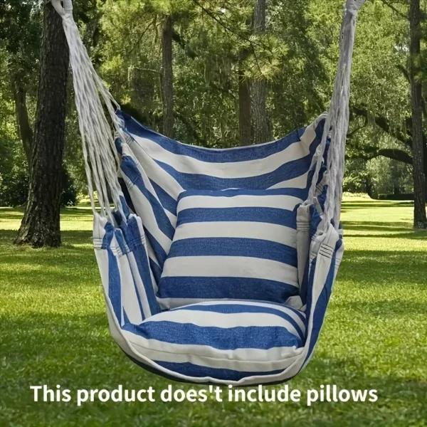 1pc Outdoor Hammock Chair, Canvas Leisure Swing Hanging Chair, Without Pillow And Cushion, Garden Leisure Furniture Hammocks - Image 7