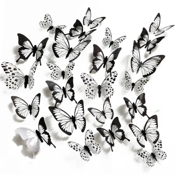 Black White 3D Butterfly Wall Stickers Wedding Decoration Bedroom Living Room Home Decor Butterflies Decals Decals - Image 5