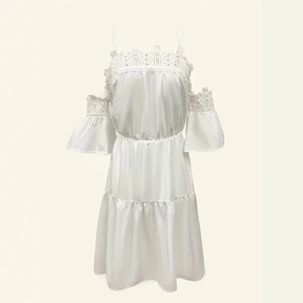 Princess Style Lace Splice Strap Dress Casual Holiday Pure Color Mini Skirt with Pleated Edge Fashionable New Arrival - Image 3