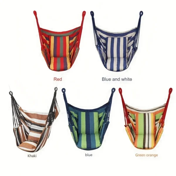 1pc Outdoor Hammock Chair, Canvas Leisure Swing Hanging Chair, Without Pillow And Cushion, Garden Leisure Furniture Hammocks - Image 2