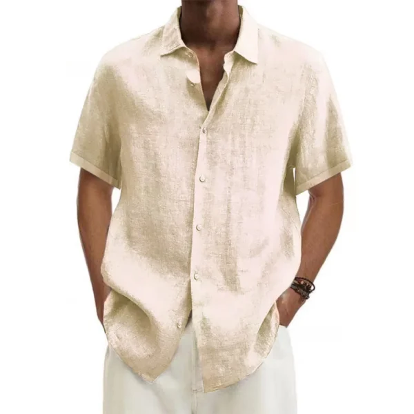men Cotton Linen Hot Sale Men's Short-Sleeved Shirts Summer Solid Color Turn-down collar Casual Beach Style Plus Size tops - Image 6