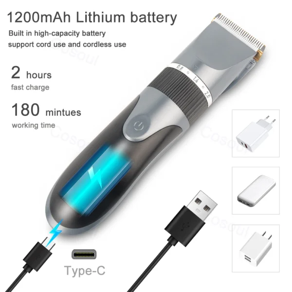 Hair Clipper Electric Barber Hair Trimmers For Men Adults Kids Cordless Rechargeable Hair Cutter Machine Professional - Image 6