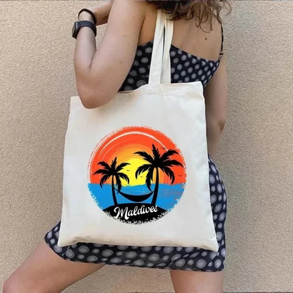 Vintage Retro Summer Beach Holiday Maldives Maldivian Flag Love Heart Shopping Shoulder Canvas Tote Bag Harajuku Work Travel - Image 33