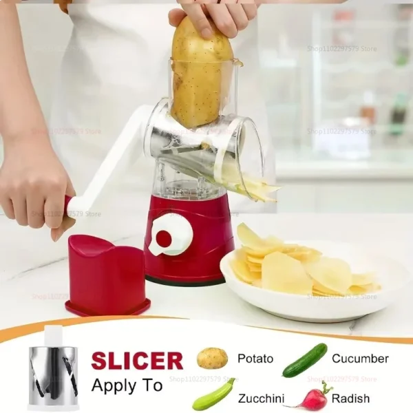Multifunctional Drum Vegetable Slicer Hand Crank Kitchen Chopper Potato Grater Cheese Grinder with Interchangeable Blades - Image 3