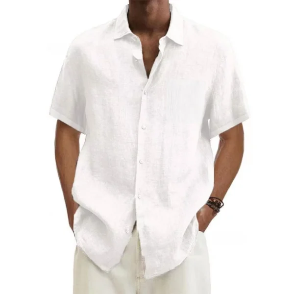 men Cotton Linen Hot Sale Men's Short-Sleeved Shirts Summer Solid Color Turn-down collar Casual Beach Style Plus Size tops - Image 5