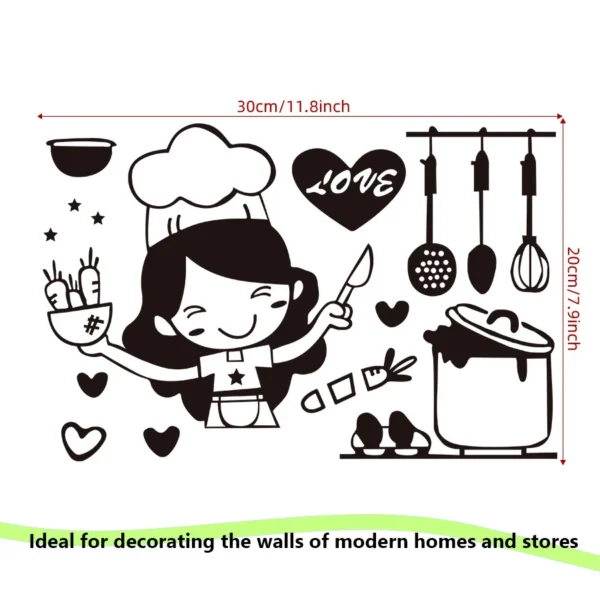 Happy Girl Chef Loves Cooking Wall Sticker Restaurant Bar Kitchen Dining Room Fridge Light Switch Decal DIY Art Home Decor - Image 6