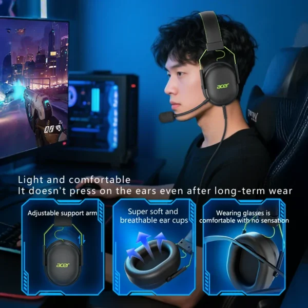 2025 Acer OHW200 Headphones 7.1 Surround Sound Wired USB Gaming Headset with Mic Noise Cancelling- Gamer for PC, Laptop - Image 3