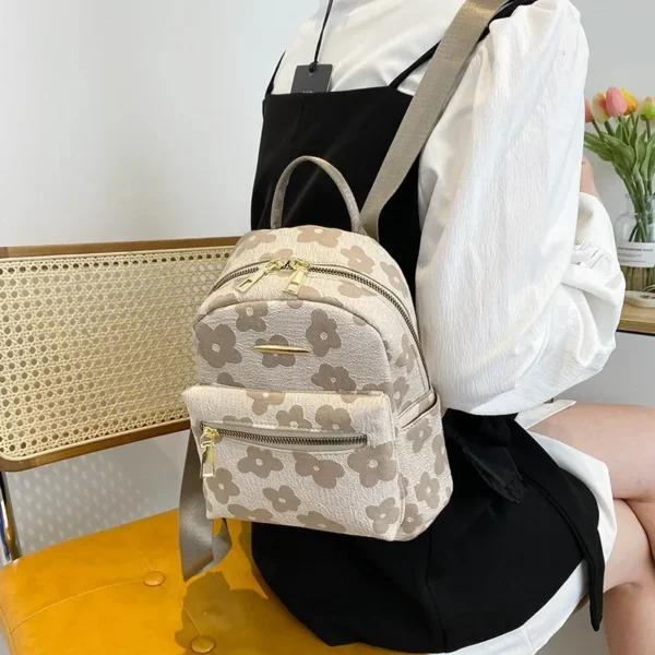 PU Leather Shoulder Mini Small Backpack Multi-Function Ladies Phone Pouch Pack Flower Print Ladies School Backpack Bag for Women - Image 4