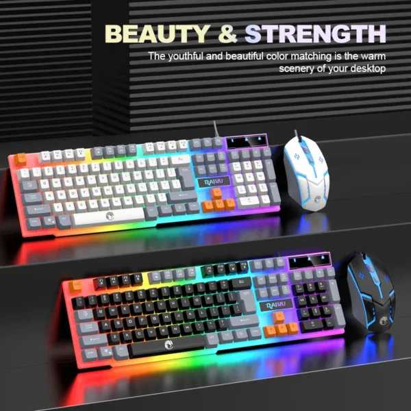 Single keyboard and keyboard mouse RAIKU T26 Three tone Luminous Keyboard Mouse Wired Mechanical Touch Gaming Mouse Keyboard Set - Image 3