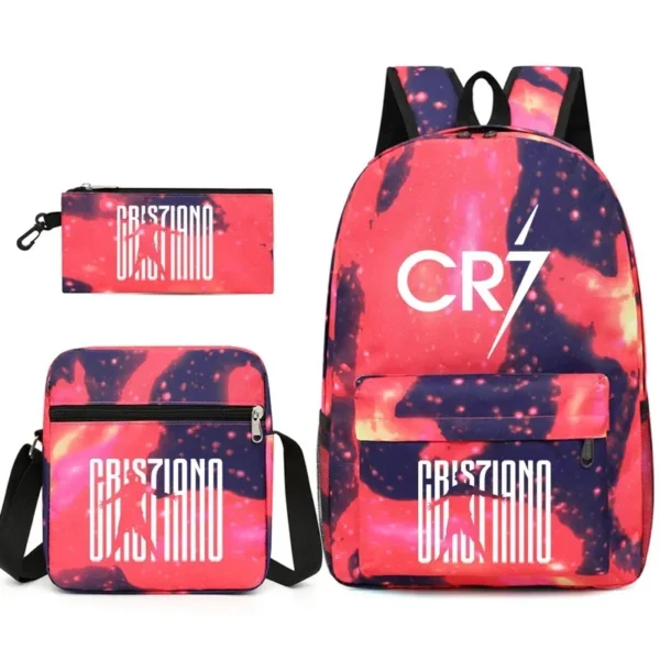 Fashionable CR7 Teenage Children's School Bag Set 3 Pieces Backpack Geometric Pattern Arc Shoulder Strap Versatile Backpack - Image 6