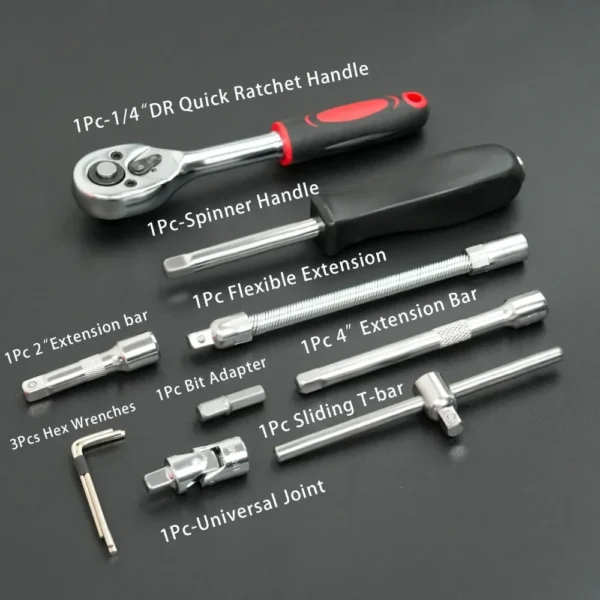 46-piece Auto Repair Combination Ratchet Wrench Toolbox, Auto Maintenance Vehicle-mounted Socket Repair Set Tools Car Repair Kit - Image 5