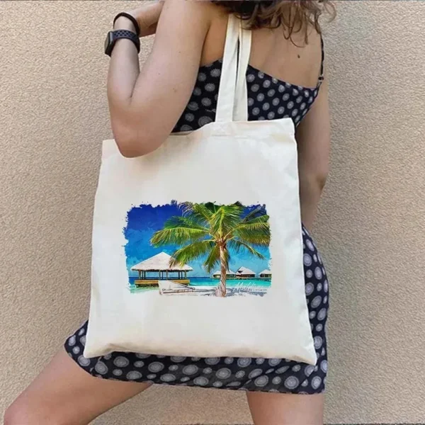 Vintage Retro Summer Beach Holiday Maldives Maldivian Flag Love Heart Shopping Shoulder Canvas Tote Bag Harajuku Work Travel - Image 14