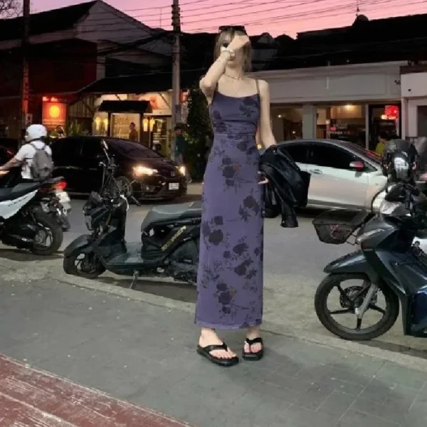 Slimming Long Purple Strapless Dress Women's Summer French Style Waist-Cinching Gown Maxi Dress Polka Dot Print AE Stock - Image 7