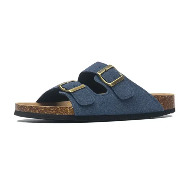 New Summer Men's Cork Slippers Suede Leather Mule Clogs Slippers Man Soft Cork Two Buckle Beach Slides Footwear For Men