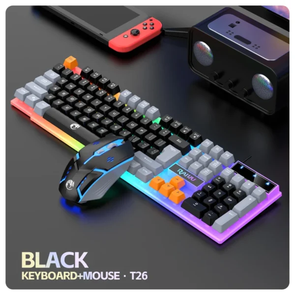 Single keyboard and keyboard mouse RAIKU T26 Three tone Luminous Keyboard Mouse Wired Mechanical Touch Gaming Mouse Keyboard Set - Image 7