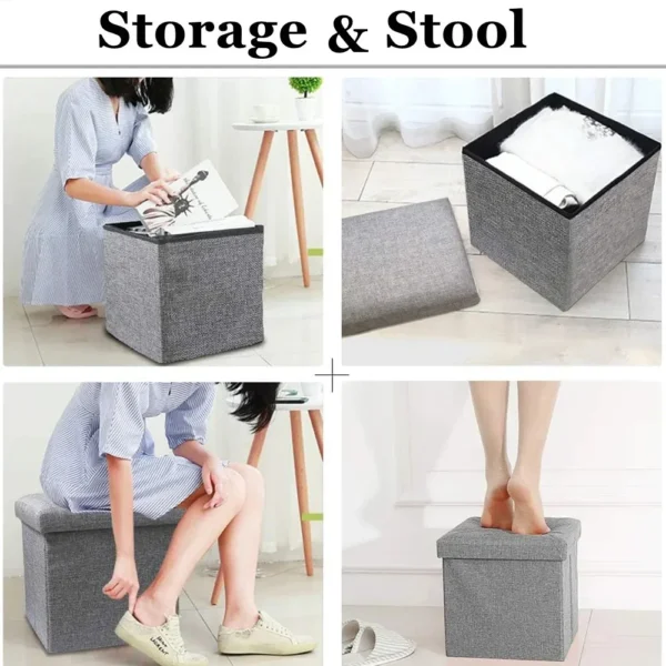 Multifunctional Folding Storage Stool, Foldable Foot Rest Stool, Large Capacity Organizer Stool, Collapsible Storage Ottoman Box - Image 4