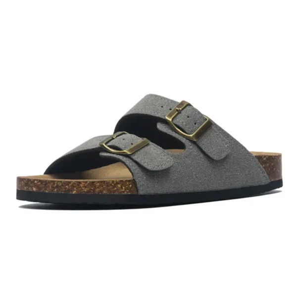 New Summer Men's Cork Slippers Suede Leather Mule Clogs Slippers Man Soft Cork Two Buckle Beach Slides Footwear For Men - Image 5