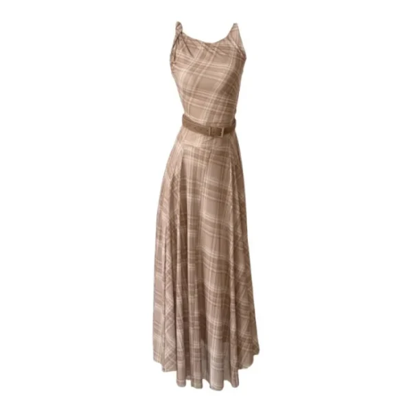 Modern Lover French Vintage Sleeveless Knot Large Swing Dress Waist-Cinching Long Gown High Collar Ankle-Length Women's Dress - Image 6